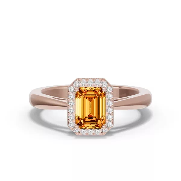 Emerald Citrine Lab Diamond Halo Ring