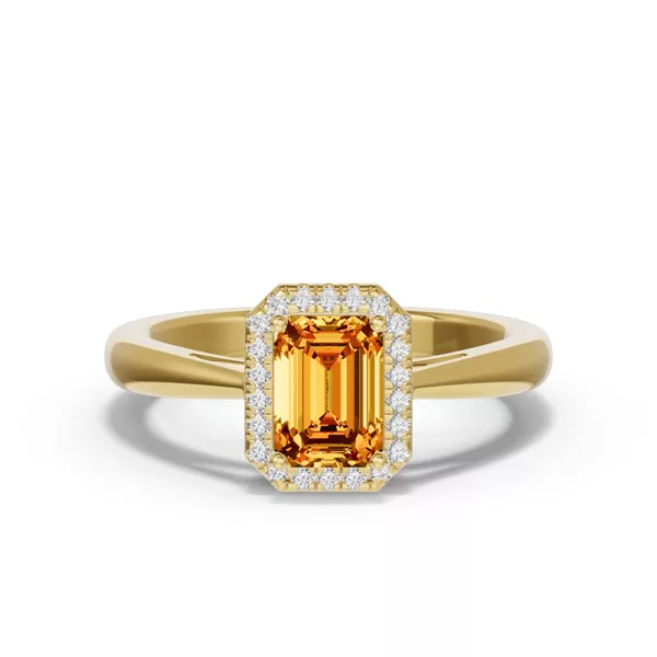 Emerald Citrine Lab Diamond Halo Ring