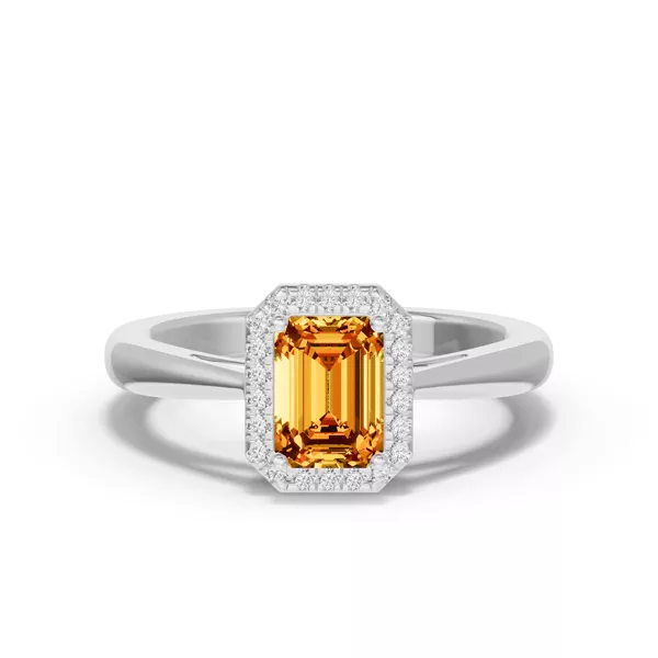 Emerald Citrine Lab Diamond Halo Ring