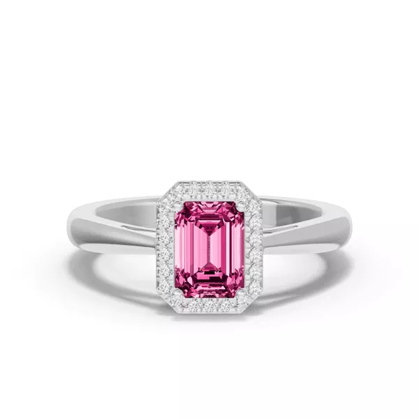 Emerald Pink Tourmaline Lab Diamond Halo Ring