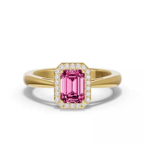 Emerald Pink Tourmaline Lab Diamond Halo Ring