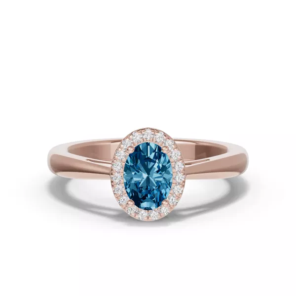 Oval Blue Topaz Lab Diamond Halo Ring