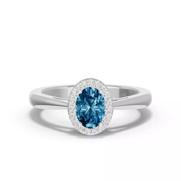 Oval Blue Topaz Lab Diamond Halo Ring