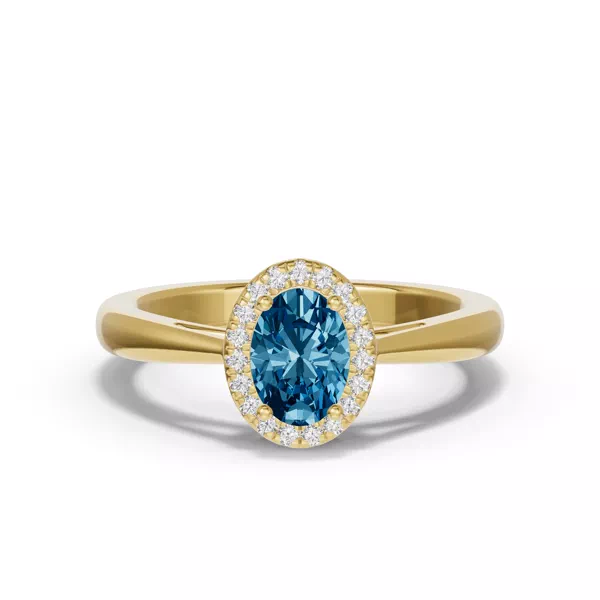 Oval Blue Topaz Lab Diamond Halo Ring