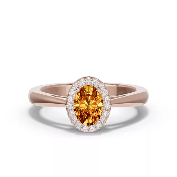 Oval Citrine Lab Diamond Halo Ring