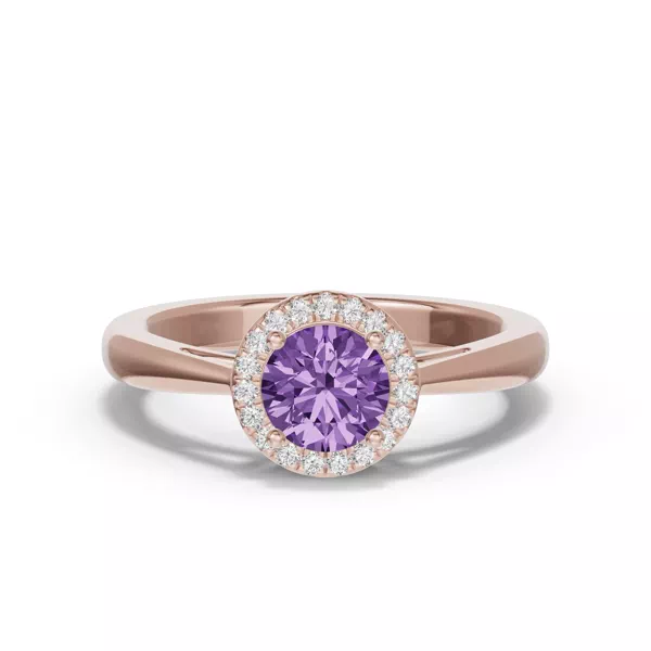Round Amethyst Lab Diamond Halo Ring