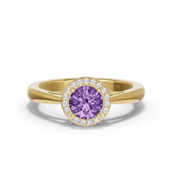 Round Amethyst Lab Diamond Halo Ring