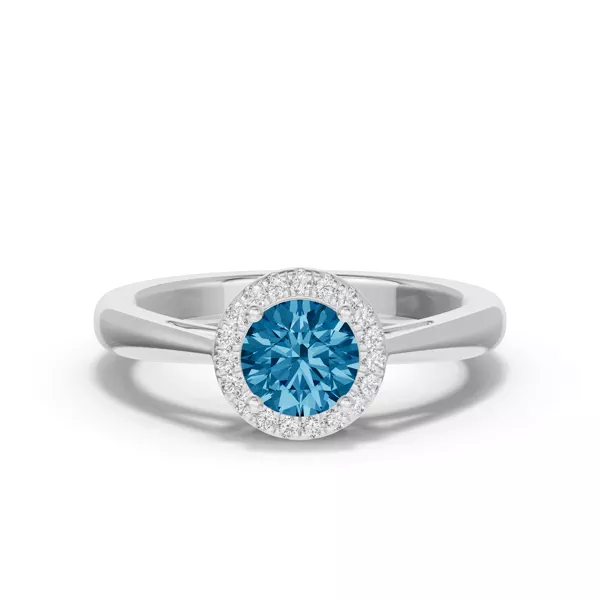 Round Blue Topaz Lab Diamond Halo Ring