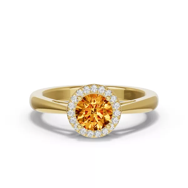 Round Citrine Lab Diamond Halo Ring
