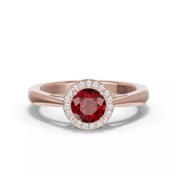 Round Garnet Lab Diamond Halo Ring