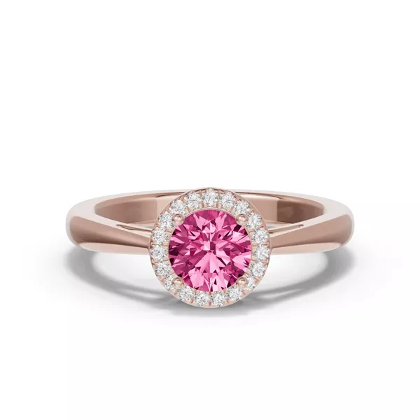 Round Pink Tourmaline Lab Diamond Halo Ring