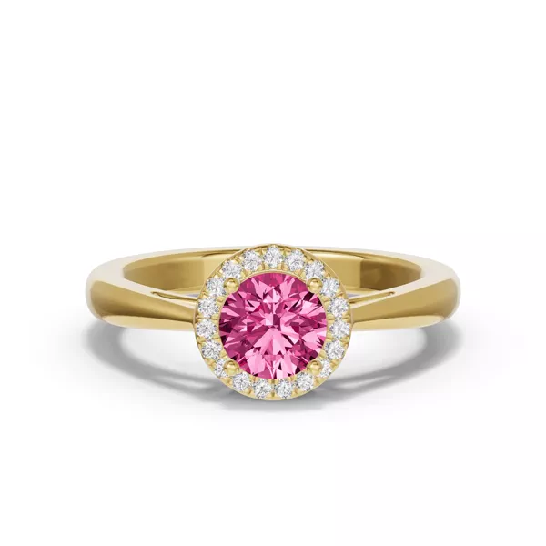Round Pink Tourmaline Lab Diamond Halo Ring