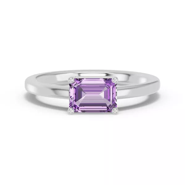 Emerald-Cut Amethyst East-West Silver Ring