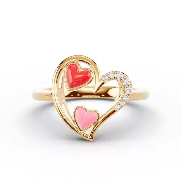 Duet Pavé Heart Ring – Red & Pink