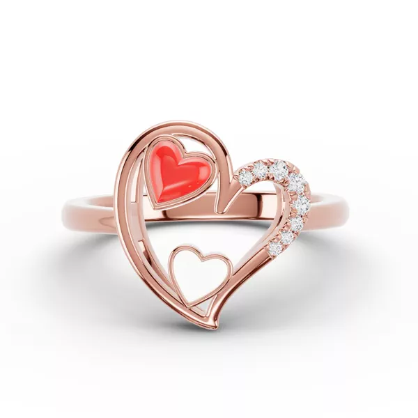 Duet Pavé Heart Ring – Red & White