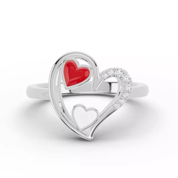 Duet Pavé Heart Ring – Red & White