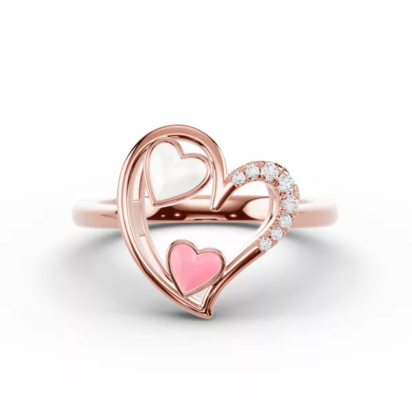Duet Pavé Heart Ring – White & Pink