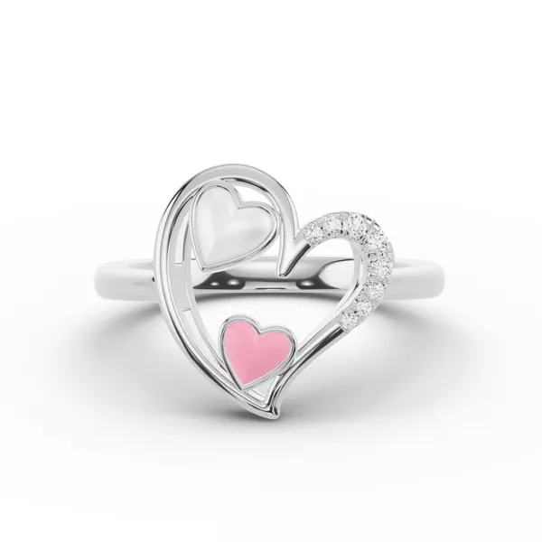 Duet Pavé Heart Ring – White & Pink