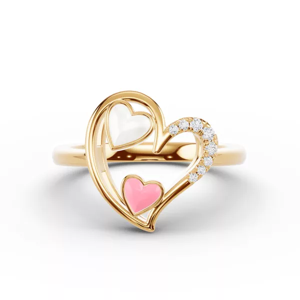 Duet Pavé Heart Ring – White & Pink