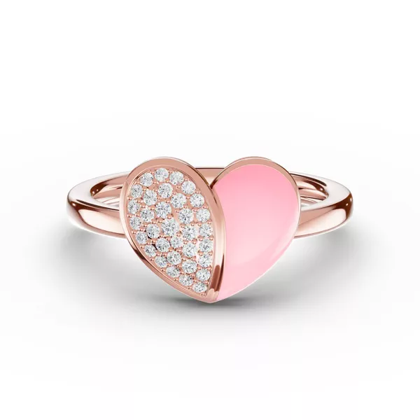 Amara Pink Ceramic Lab Pavé Heart Ring