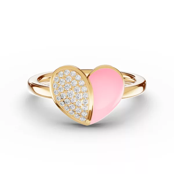 Amara Pink Ceramic Lab Pavé Heart Ring