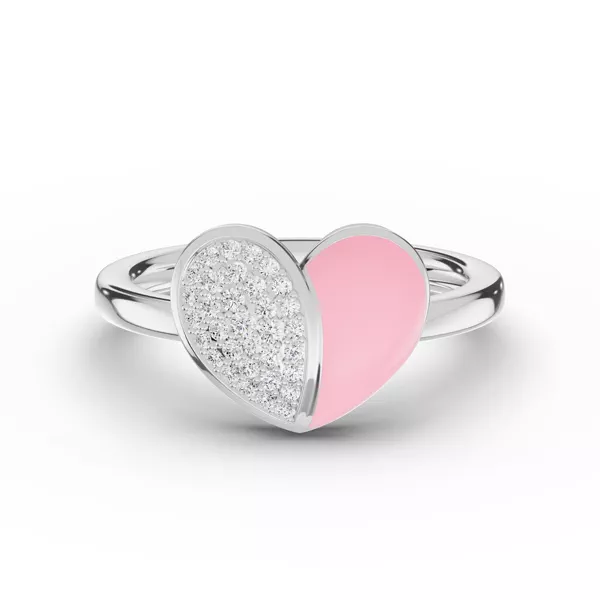 Amara Pink Ceramic Lab Pavé Heart Silver Ring