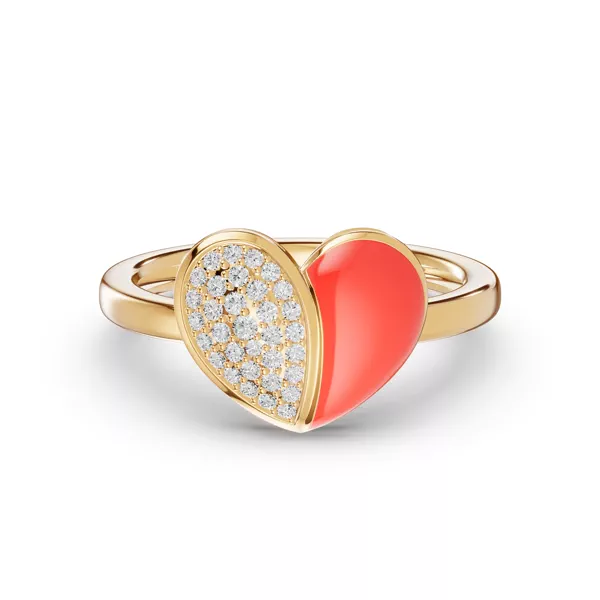 Amara Red Ceramic Lab Pavé Heart Ring