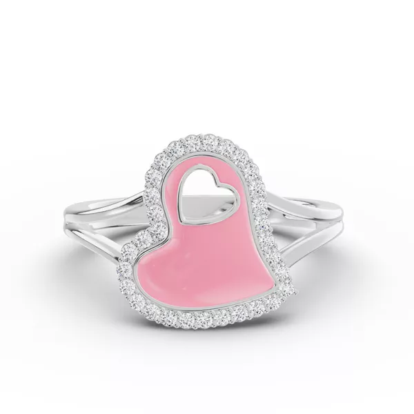 Cherish Pink Lab Pavé Heart Silver Ring