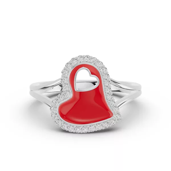 Cherish Red Pavé Heart Silver Ring