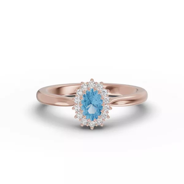 Iconic Oval Aquamarine & Diamond Halo Ring (6x4mm)