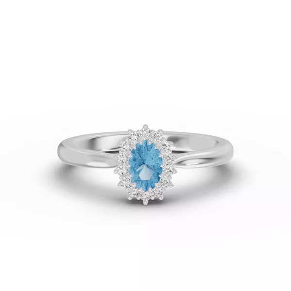 Iconic Oval Aquamarine & Lab Diamond Halo Ring (6x4mm)