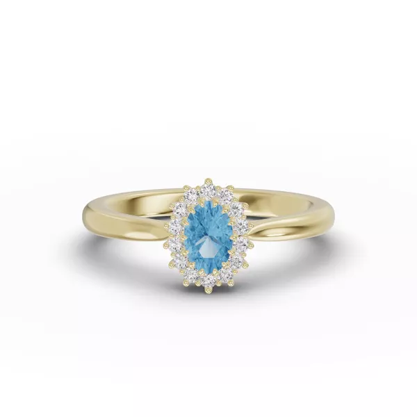 Iconic Oval Aquamarine & Diamond Halo Ring (6x4mm)