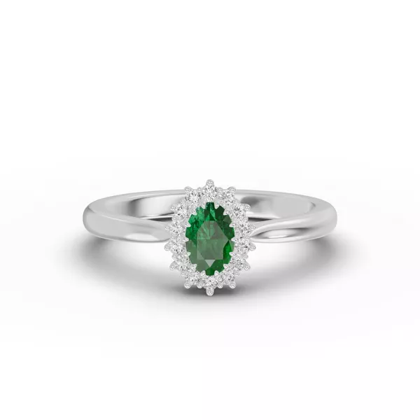Iconic Oval Emerald & Diamond Halo Ring (6x4mm)