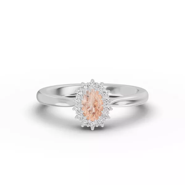 Iconic Oval Morganite & Diamond Halo Ring (6x4mm)