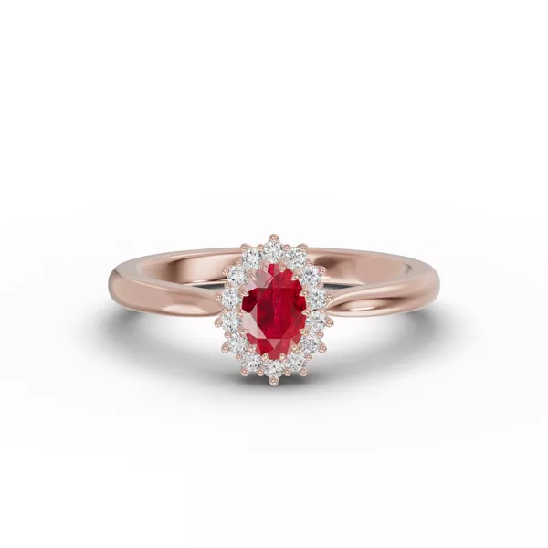 Iconic Oval Ruby & Lab Diamond Halo Ring (6x4mm)