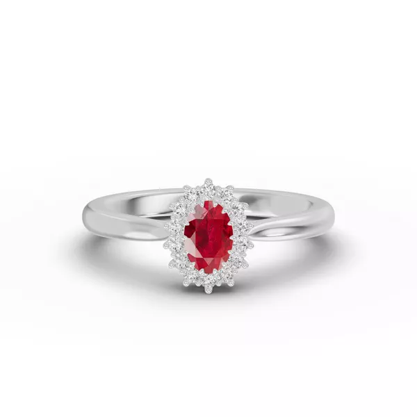 Iconic Oval Ruby & Diamond Halo Ring (6x4mm)