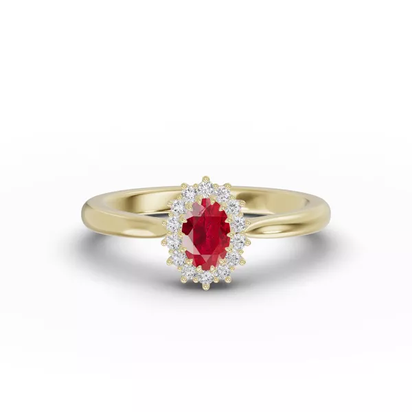Iconic Oval Ruby & Lab Diamond Halo Ring (6x4mm)