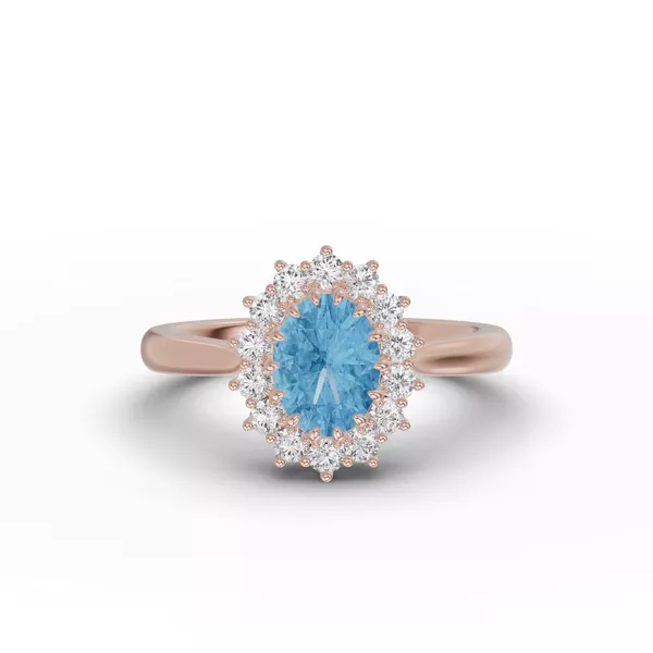 Iconic Oval Aquamarine & Lab Diamond Halo Ring (8x6mm)