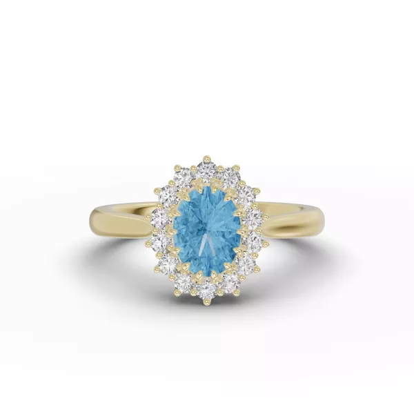 Iconic Oval Aquamarine & Lab Diamond Halo Ring (8x6mm)