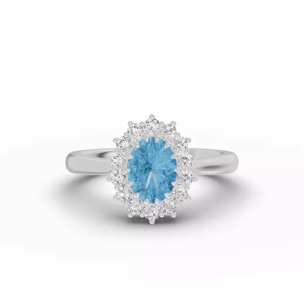 Iconic Oval Aquamarine & Lab Diamond Halo Ring (8x6mm)