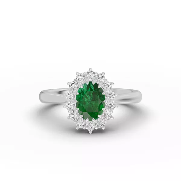 Iconic Oval Emerald & Diamond Halo Ring (8x6mm)