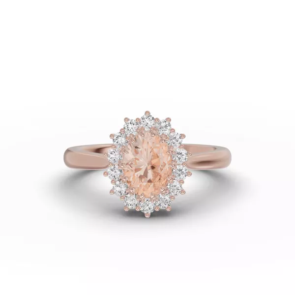 Iconic Oval Morganite & Lab Diamond Halo Ring (8x6mm)