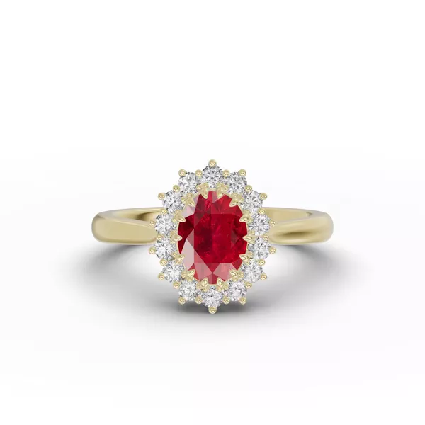 Iconic Oval Ruby & Diamond Halo Ring (8x6mm)