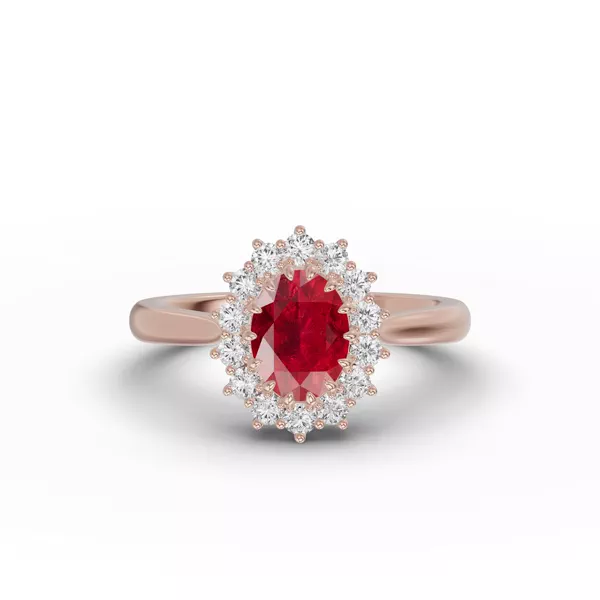 Iconic Oval Ruby & Diamond Halo Ring (8x6mm)