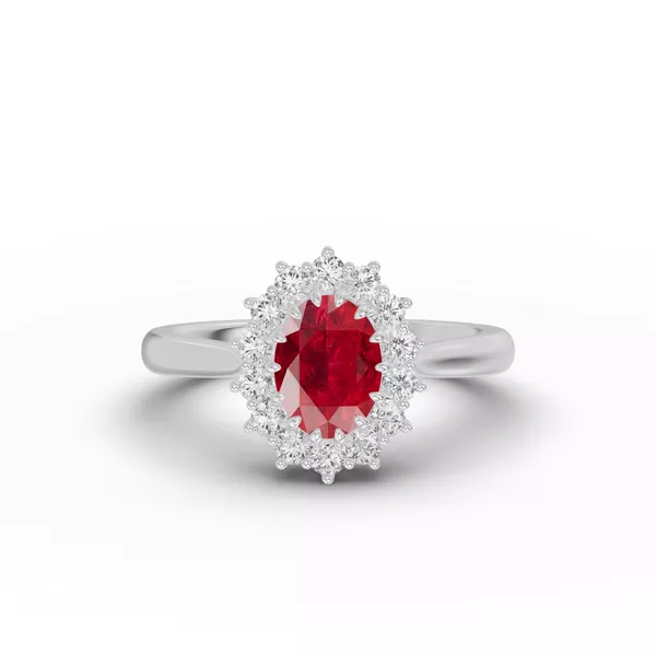Iconic Oval Ruby & Lab Diamond Halo Ring (8x6mm)