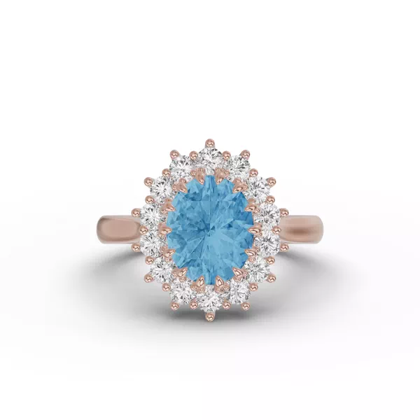 Iconic Oval Aquamarine & Diamond Halo Ring (10x8mm)
