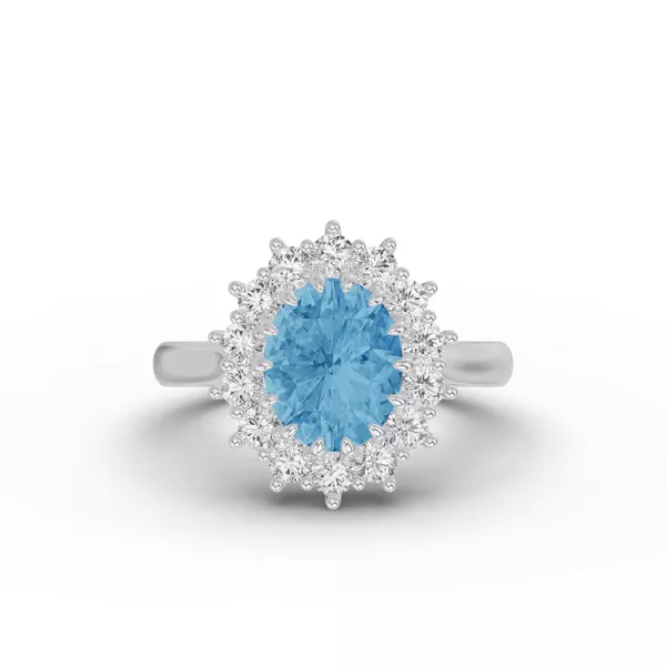 Iconic Oval Aquamarine & Lab Diamond Halo Ring (10x8mm)