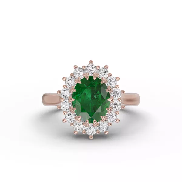 Iconic Oval Emerald & Diamond Halo Ring (10x8mm)