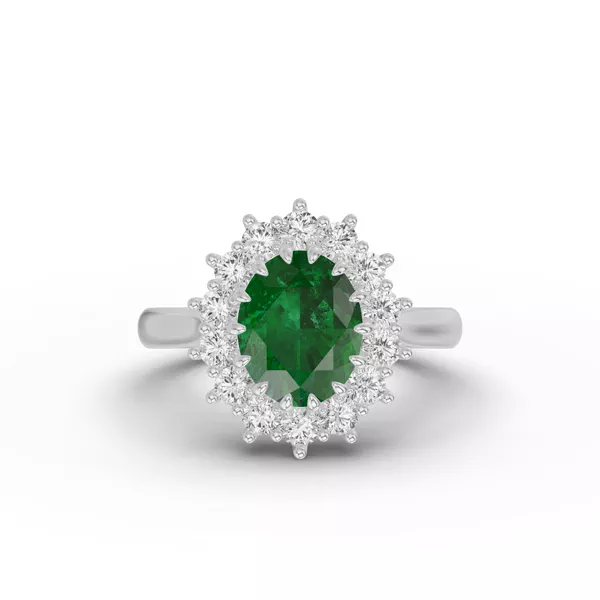 Iconic Oval Emerald & Diamond Halo Ring (10x8mm)