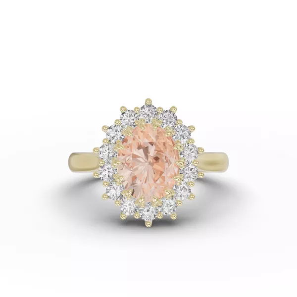 Iconic Oval Morganite & Lab Diamond Halo Ring (10x8mm)